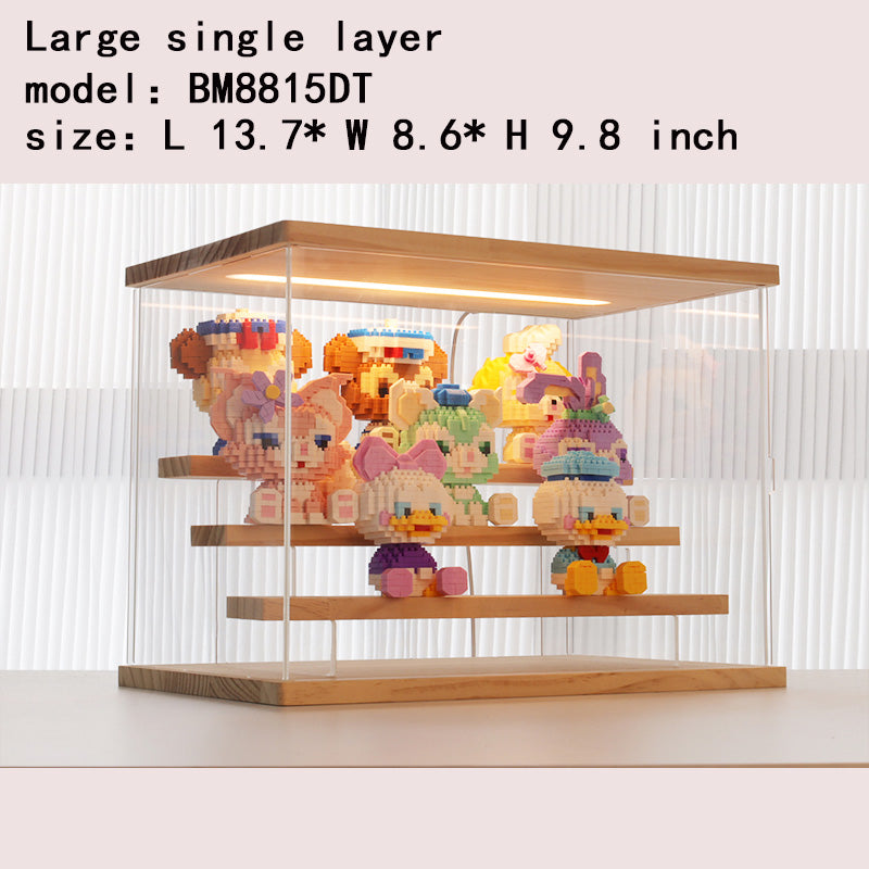 Multi-layer superposable display cabinet with lamp